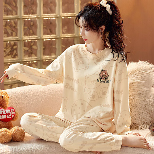 Pang Donglai Pajamas для женщин весной и осенью чистого хлопка Симпатичные корейские студенческие костюмы с длинными рукавами можно носить на улице, летнем, осеннем и зимнем большом размере.