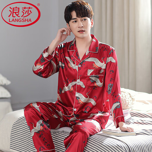 Langsha Light Luxury High-End-Herren-Pyjama Spring- und Herbsteiseneis-Langarm Langarm neuer chinesischer Stil Simuliertes Heimkleidung Spring MDF6626# xl