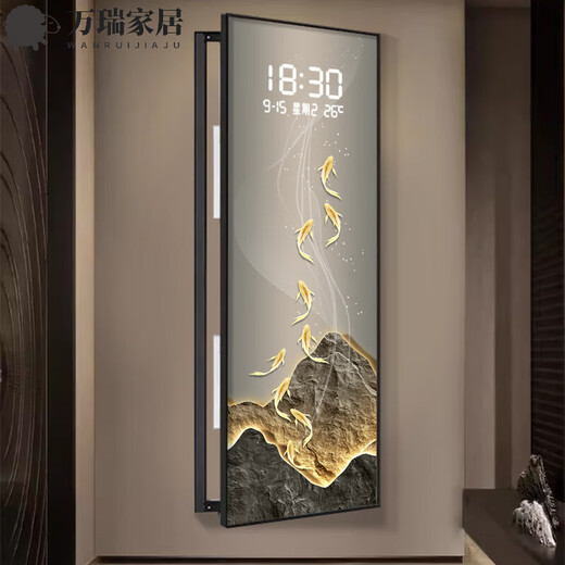 MPPMCK轻奢金山九鱼聚财大尺寸电表箱装饰画钟表挂钟客厅电闸箱遮挡挂画 DQ4877【LED雷达自动感应-可设常亮】 40*120（电表箱尺寸不能超过30*110）7