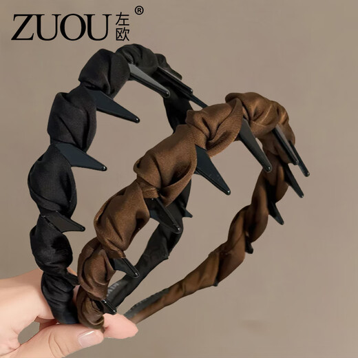Zuoou black high-ceiling beautiful hairband with teeth and backward wear fluffy headband high-end daily wear versatile hairpin hair bundle black single pack