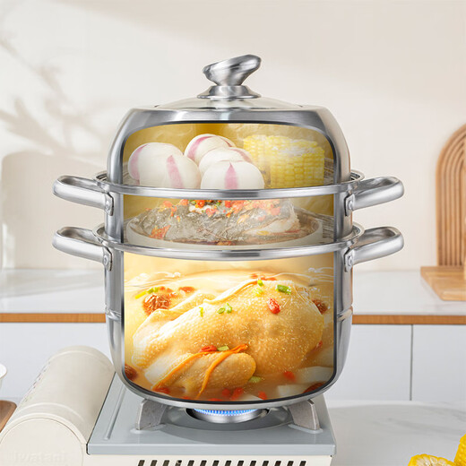 Debo Debo 316 stainless steel steamer three-layer 28cm household multi-bottom cooking soup pot gas stove induction cooker universal