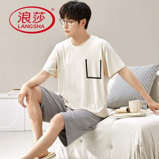 LangSha (LangSha) Large Size Men's Pajamas Summer Modal Short Sleeve Shorts Thin 2025 New Summer Ice Silk Home Clothing Set Flagship Store-6623 L