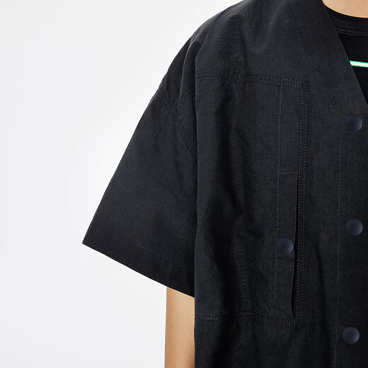 Jnby by JNBY Jiangnan Buyi children's short-sleeved shirt cotton H-shaped V-neck summer boys and girls 1P5212190 413/grey navy 100 cm