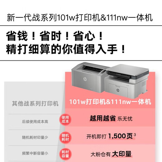 惠普（HP）111nw激光打印机家用黑白无线 多功能复印扫描低成本大印量 学生作业有线连接（1005w升级版）