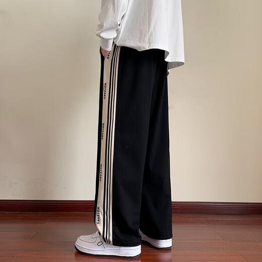 Foss Phil pants men's spring and autumn casual pants trendy striped loose sports straight trousers for men and teenagers ZX-K301 black 2XL (150Jin Jin is equal to 0.5kg -165Jin Jin is equal to 0.5kg)
