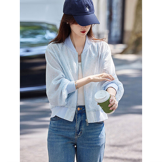 
Awakening Paradise Summer Fashion Korean Version Simple and Versatile Thin Baseball Clothes Cardigan Long Sleeve Top Casual Sun Visor Women Blue S