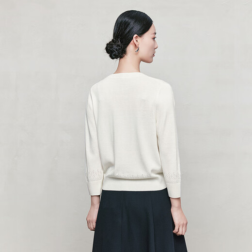 FINITY (FINITY) small fragrance style sweater 2025 autumn new simple temperament gentle V-neck top for women white S