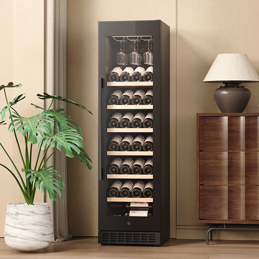 Bai Kailun red wine cabinet, first-class energy efficiency, constant temperature and moisturizing wine cabinet, zero embedded compressor, home wine storage, sake beer display refrigerator, fruit beverage refrigerator bar, upgraded smart anti-fog door丨single temperature丨hanging cup display丨188L air-cooled and frost-free