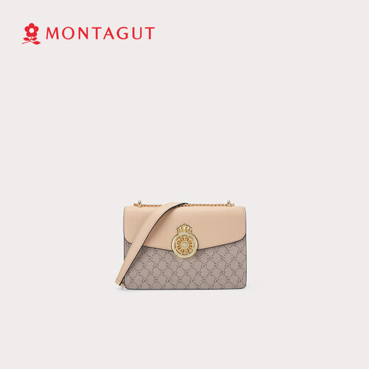 梦特娇（MONTAGUT）女包时尚小方包链条包女复古印花斜挎包百搭单肩包 卡其_杏