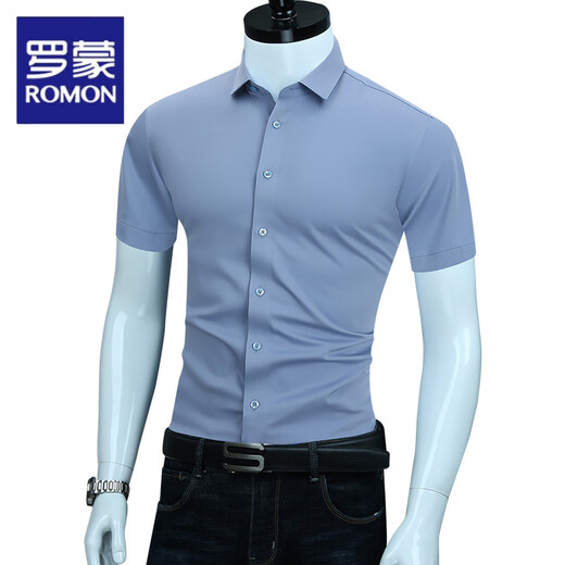 Romon kurzärmeliges Hemd-Sense 2025 Sommer Neugeschäft Casual Elastic Nicht-Eisen-Hemd-Hemd Männer schwarz pl6167d s 38