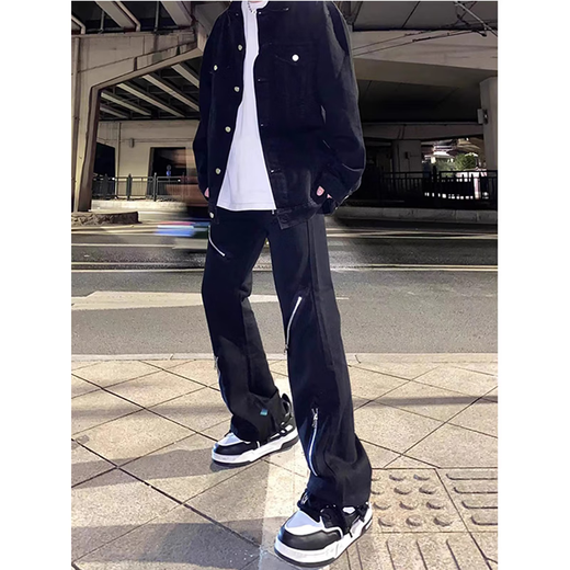 Digada American high street jeans men's spring and summer trend new niche zipper trendy micro-tender casual long trousers DDD-653 black XL