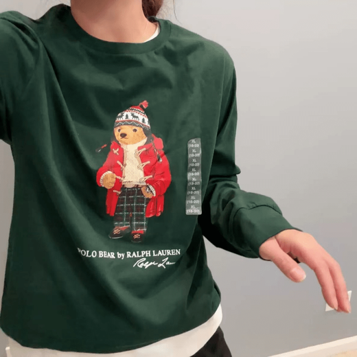 Polo Ralph Lauren Ralph Lauren Bear Pattern T-shirt Henley Short Sleeve Polo Shirt Women's Round Neck Long Sleeve Collection for Boys Big Boys Round Neck Short Sleeve/White XL Returns and Exchanges Not Supported