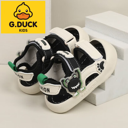 G.DUCKKIDS小黄鸭女宝宝夏季新款防滑学步6-18个月软底沙滩鞋男童婴幼儿凉鞋 黑色6622卡通凉鞋 10.5 内长13.0cm16码