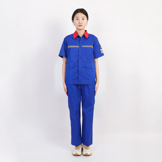 学子言中国石油加油站工作服夏装短袖石油中石化加油站加气站防静电工服 蓝色套装 15572A 均码