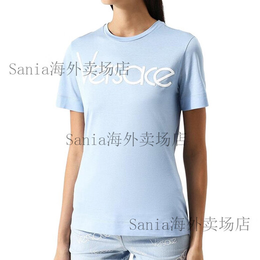 范思哲（VERSACE）Logo刺绣时尚短袖常规T恤女款蓝色 M