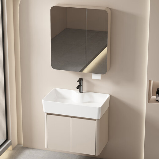 Dafify Petit appartement armoire de salle de bain en céramique Cerme de lavabo de salle de bain intégrée combinaison de salon de balcon pour lavabo à la crème à la crème à la crème F7020.