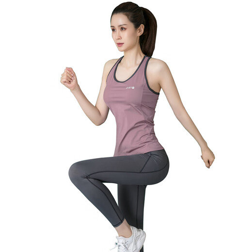 Sporn Yoga Suit Women's Summer Thin Sports Vest with Chest Pad Quick-Drying Fitness Running Professional Pilates Top Lotus Root Top + Trousers (Set) L (100-120Jin Jin equals 0.5kg)