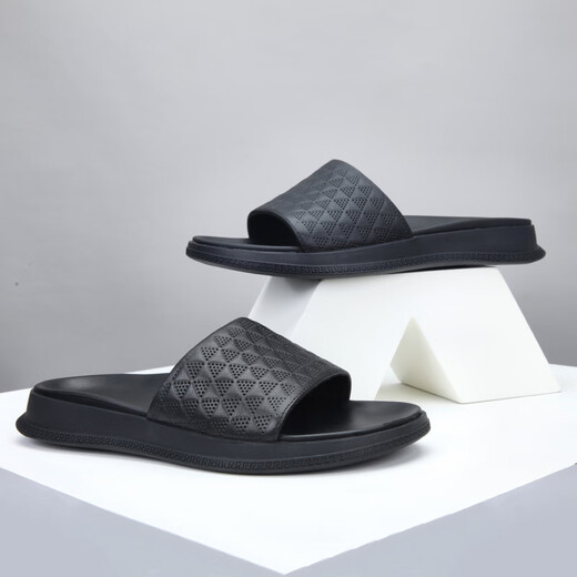 DIFANPU International Luxury Brand Herrenschuhe High-End Herren-Gelegenheitsschuhe komfortable, atmungsaktive Sandalen modische und vielseitige One-Slipper Black [Brand Gift Box] 40