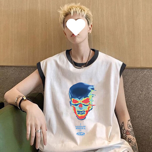 鹤屿重磅棉背心男士夏季ins潮牌青少宽松港风无袖T恤休闲百搭坎肩 【811】723 M 建议80-100斤