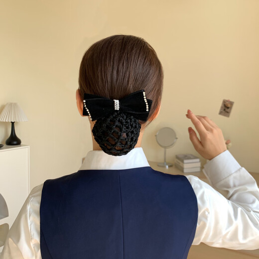 蝴蝶结发夹女生后脑勺多发卡夹发饰绒面弹簧夹发网头花盘发发袋 【K694-D款细网】