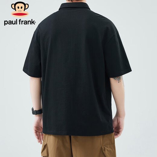 大嘴猴（paul frank）短袖男士春夏季宽松翻领t恤男POLO衫男美式百搭上衣 黑色 XL 