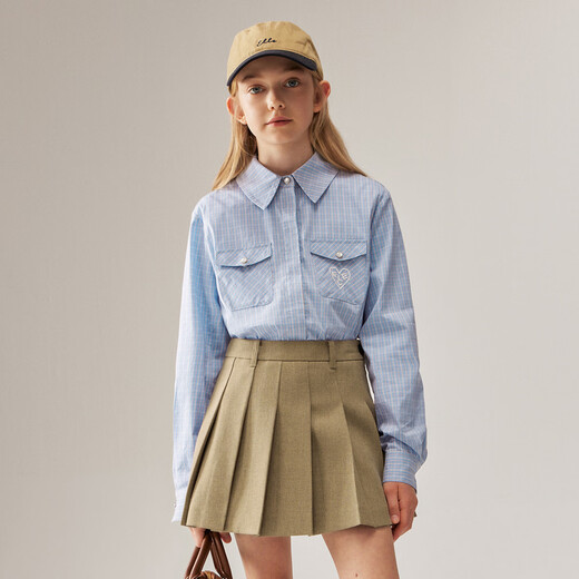 ELLE KIDS autumn girls new French simple classic versatile plaid lapel top long-sleeved high-intelligence shirt
