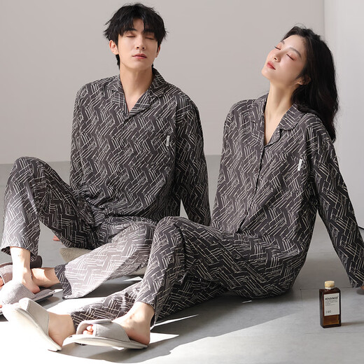 
HUALIN FASHION pajamas spring and autumn cotton long sleeves can be worn on the outside black home clothes 6995 170 Women's M