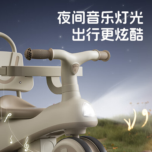 Beiq children's tricycle stroller 1-3 years old baby walking artifact stroller baby bicycle child lightweight stroller top with brown | brake + light music + push rod + roof push and ride dual-purpose first birthday gift