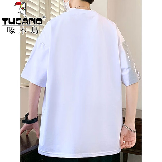 
Woodpecker Short-sleeved Men's Summer Trend Brand Letter Print Round Neck Half-sleeved T-shirt American Casual Men's Rotary Sleeve Loose T-shirt 693 Beige XL (about 120-140Jin [Jin equals 0.5 kg] can be worn)