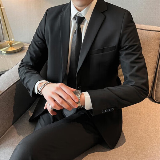 La Hailan Home Shopping Mall mismo traje para hombres Vestido formal de boda de estilo coreano Grupo de novios delgados 09 (4 piezas) traje negro + pantalones + camisa blanca + 6xl recomendado dentro de 190-210