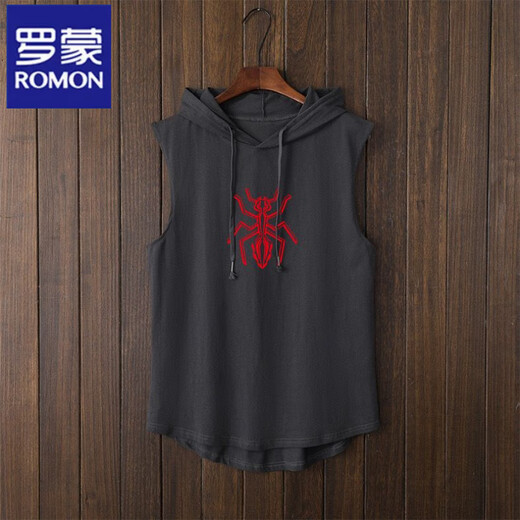 
ROMON Summer Hooded Vest Men's New Style Outdoor Fashion Brand Hooded Sleeveless T-Shirt Top Men's Trendy Sports Vests and Vests Jack; Black L