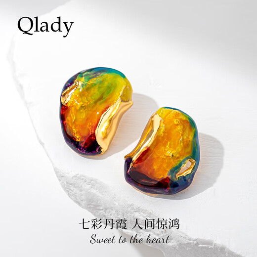 Qlady European and American exaggerated oil painting earrings women's earrings temperament fashion earrings 2025 new high-end niche silver needle earrings