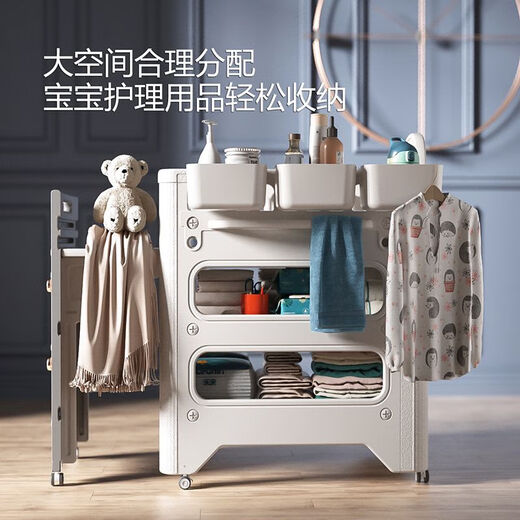 Winsiole Pull-Out Windel Tisch Multifunktionaler Babypflege Tabelle Zwei-in-Eins-Matten-Speicherbox Wickelkäppchen-Einfacher Pflegetisch + Hanging Eimer *3