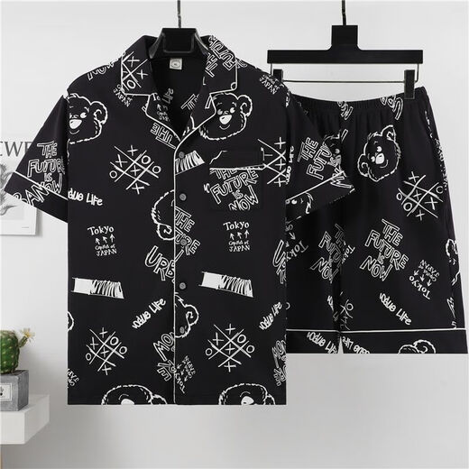 Mu fengqing Pyjama Herren Sommer kurzärmelige Shorts Comic Student Thin Plus Fat Plus Size Herren Hauskleidung Casual Anzug Red Eye 3271 [Cartoon-Anzug] m Standard (High 165100Jin [Jin entspricht 0,5 kg]))