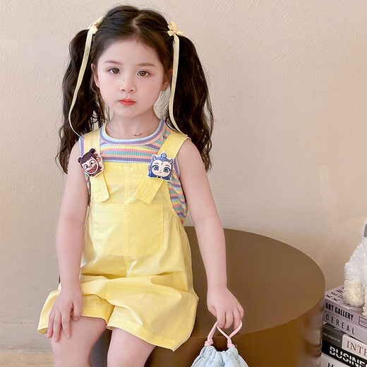 Tong Zhenai Children's Clothing Girls Courte courte Summer 2025 Nouveaux petits filles Sangle de t-shirt pour enfants Short Two-Piece Picture Color 120 (adapté à la hauteur 110-120cm)