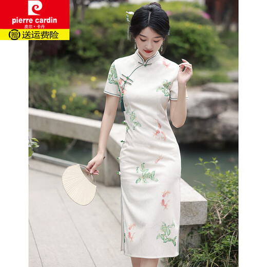 Pierre cardin (pierre cardin) cheongsam koi national style 2025 new summer young style college entrance examination flag winning small fresh daily wearable 683 [persimmons and persimmons] S