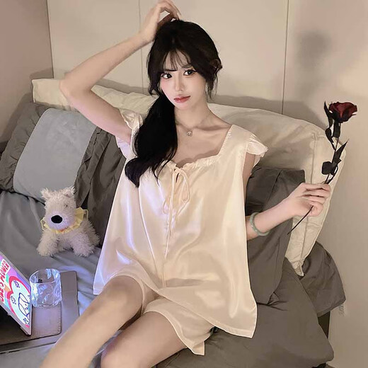 Xiwangchun Yufengfei Feifei Sleeve Pyjamas pour femmes avec des tampons de poitrine 2025 Nouveau gilet sexy Set Summer Home Clothing 9227xi Couleur solide Abricot Couleur Couleur Fixe PAD M