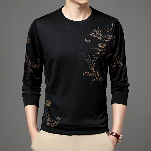 Camiseta de manga larga de seda larga de seda larga de seda larga de seda larga de mediana edad de mediana edad de mediana edad.