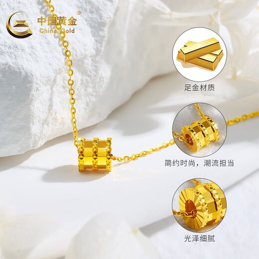 CHINA GOLD Gold Necklace Women's Pure Gold Small Waist Necklace Clavicle Chain Wedding Mid-Autumn Festival Birthday Gift for Girlfriend and Wife Pure Gold Pendant + Yellow K Gold Necklace Jingsuda
