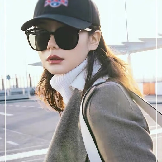 新款gm时尚网红明星同款墨镜女潮街拍太阳镜男士街拍圆脸眼镜户外 黑框灰片