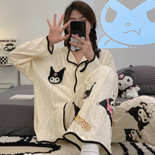 UKUHPKins风网红睡衣春秋款开衫薄款长袖长裤宽松公主风居家服套装 9207叮当猫 M 【建议80-100斤】