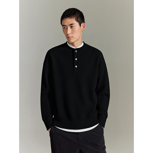 GXG Men's Henley Collar Simple Sweater Casual Commuting Sweater Black 180/XL