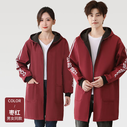 Winter velvet waterproof smock outer wear work clothes durable dustproof men and women long-sleeved oil-proof kitchen smock 801 velvet black 4XL recommended 140 180Jin Jin equals 0.5 kg