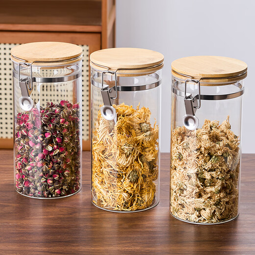 Shiguangli tea cans sealed cans tea storage cans large tea cans household tea packaging storage cans set floral tea cans 4-piece set floral tea cans 1400ml*3 + storage rack