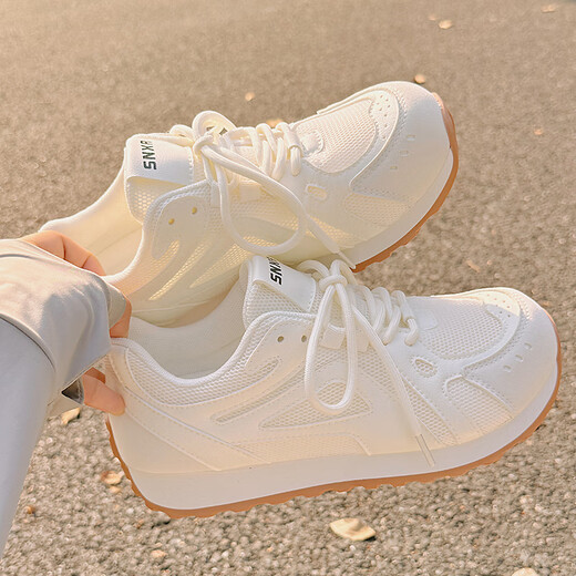 Gu Fansha Dick-Soled-weiße Schuhe für Frauen im Sommer atmungsaktiv und instabile Frauenschuhe Mesh Schuhe mit Rockschuhen Vielseitige Sporttrainingschuhe 9905-3 Beige 35