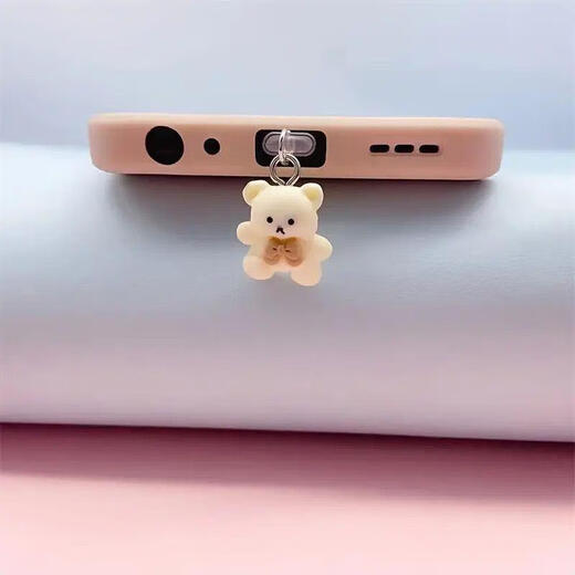 MPPMCK mobile phone dust-proof plug pendant new bear resin tie off-white coffee color charging ear hole pendant Type-c brown bear + white bear TYPE-C interface