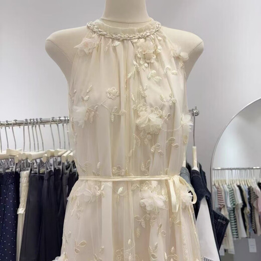 
AFTER MONDAY Tina Misu Princess Style Sleeveless Sling Spliced ​​Long Dress 9901#Beige White Unicode