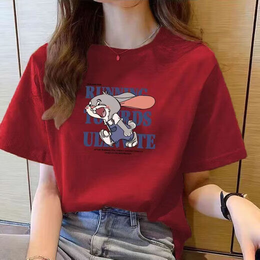 220克纯棉短袖t恤女2025夏季宽松百搭圆领正肩印花上衣T恤B701YL 496白色 M