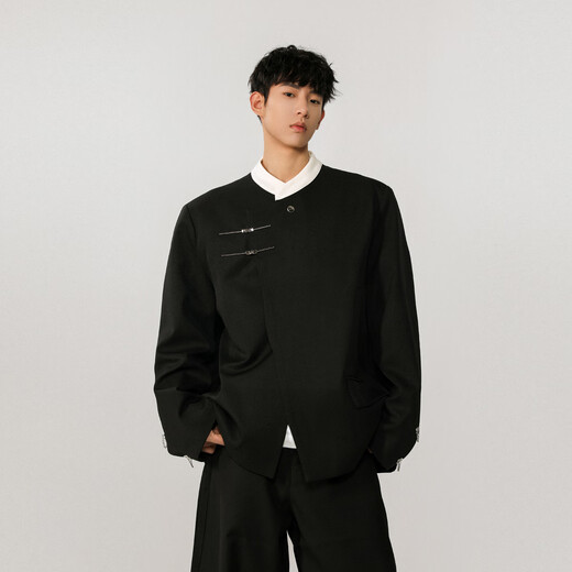 IZEXX new Chinese style national style stand collar tunic suit niche high-end suit jacket men's JM77 black XL