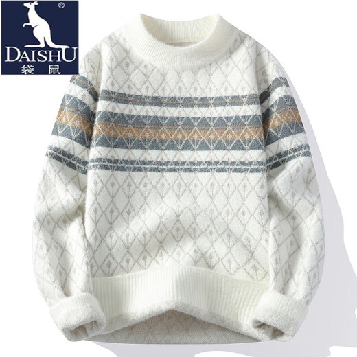 Kangourou (Daishu) Pull de vison doux et gluant pour les hommes en automne et hiver épaissis en peluche à demi-collé et pull en tricot pour hommes en haut chaud 9905 blanc 3xl environ 150-165 Jin [Jin est égal à 0,5 kg] peut être usé